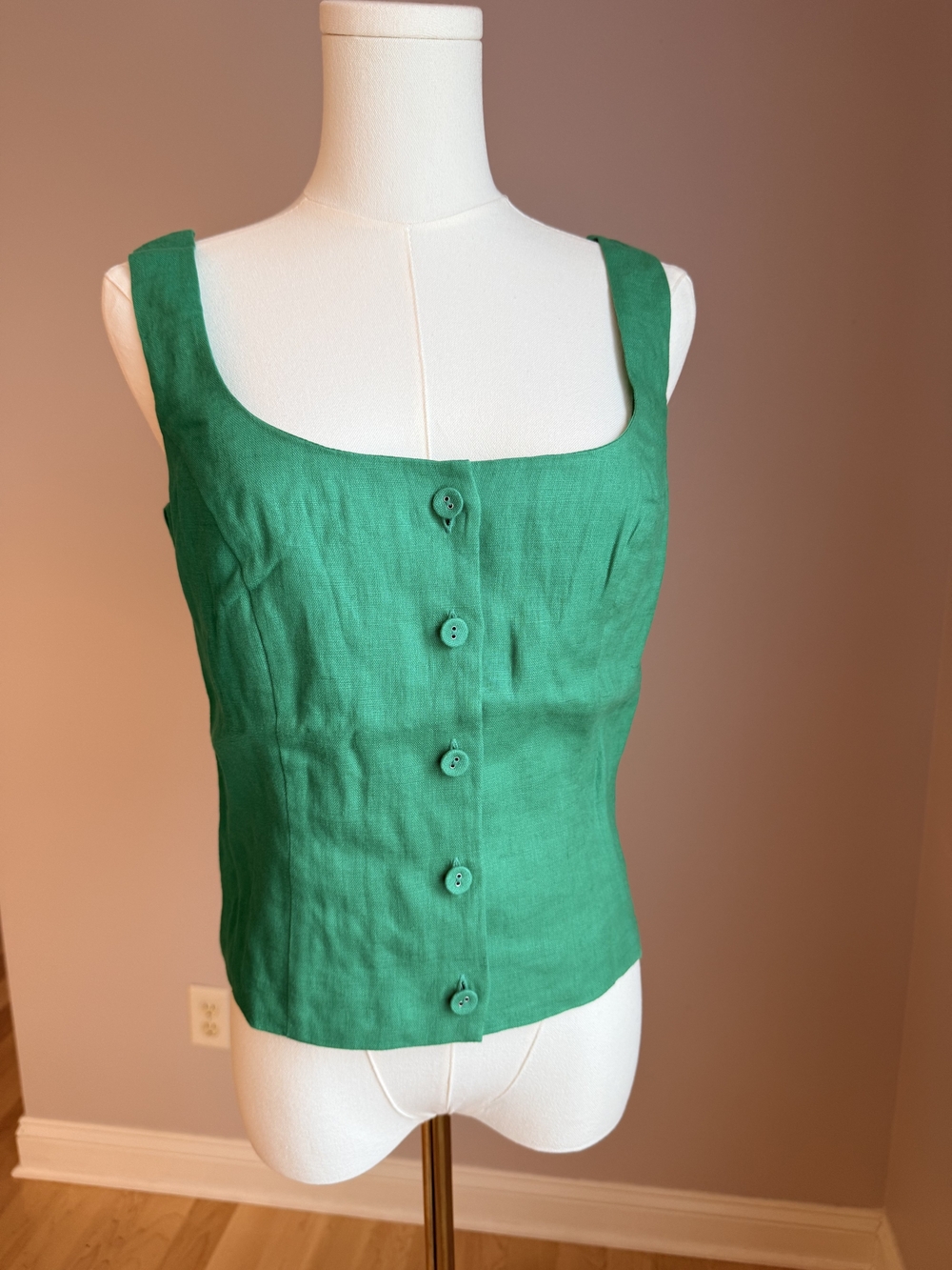 Boden Green Linen Button-Front Camisole